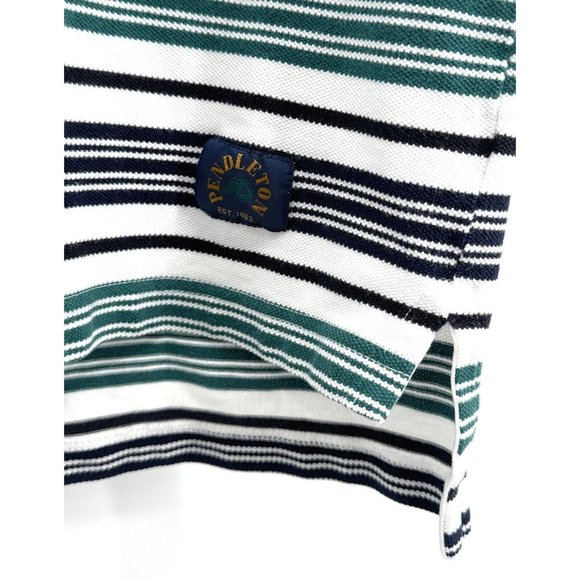 Vintage Pendleton Men's Cotton Polo Size L Blue Green Striped Sz L - Picture 2 of 6